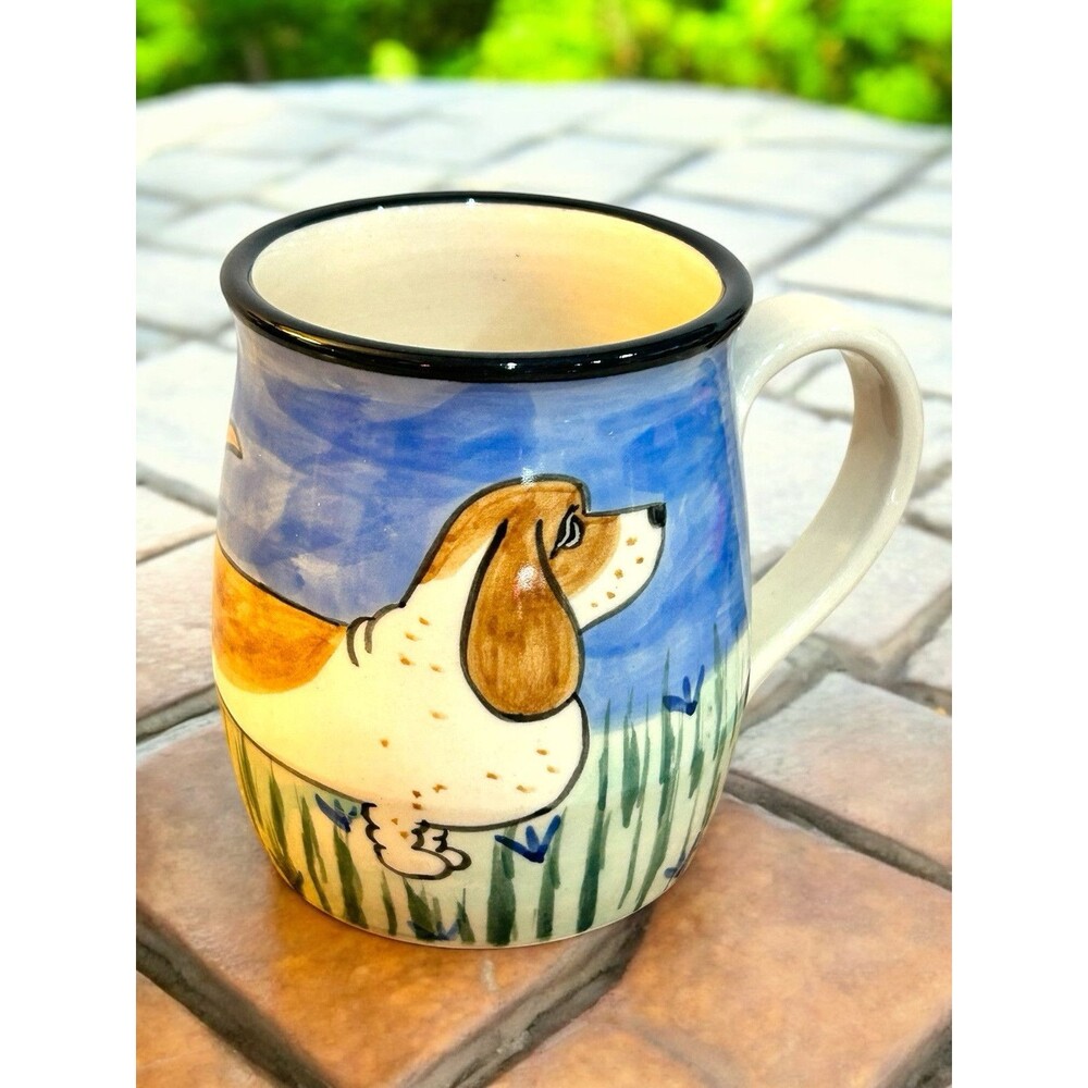 KAREN DONLEAVY DESIGNS Bassett Hound Deluxe Ceramic Coffee Tea Cup Mug